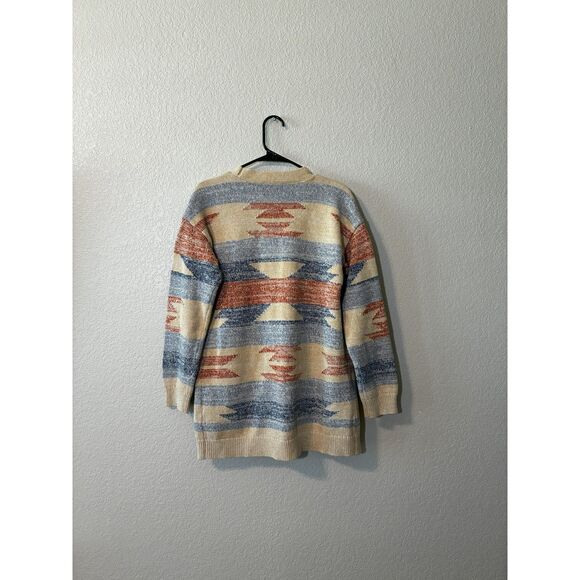 Lucky Brand Aztec Print Open Front Cardigan Sweater Small Western - Picture 3 of 7